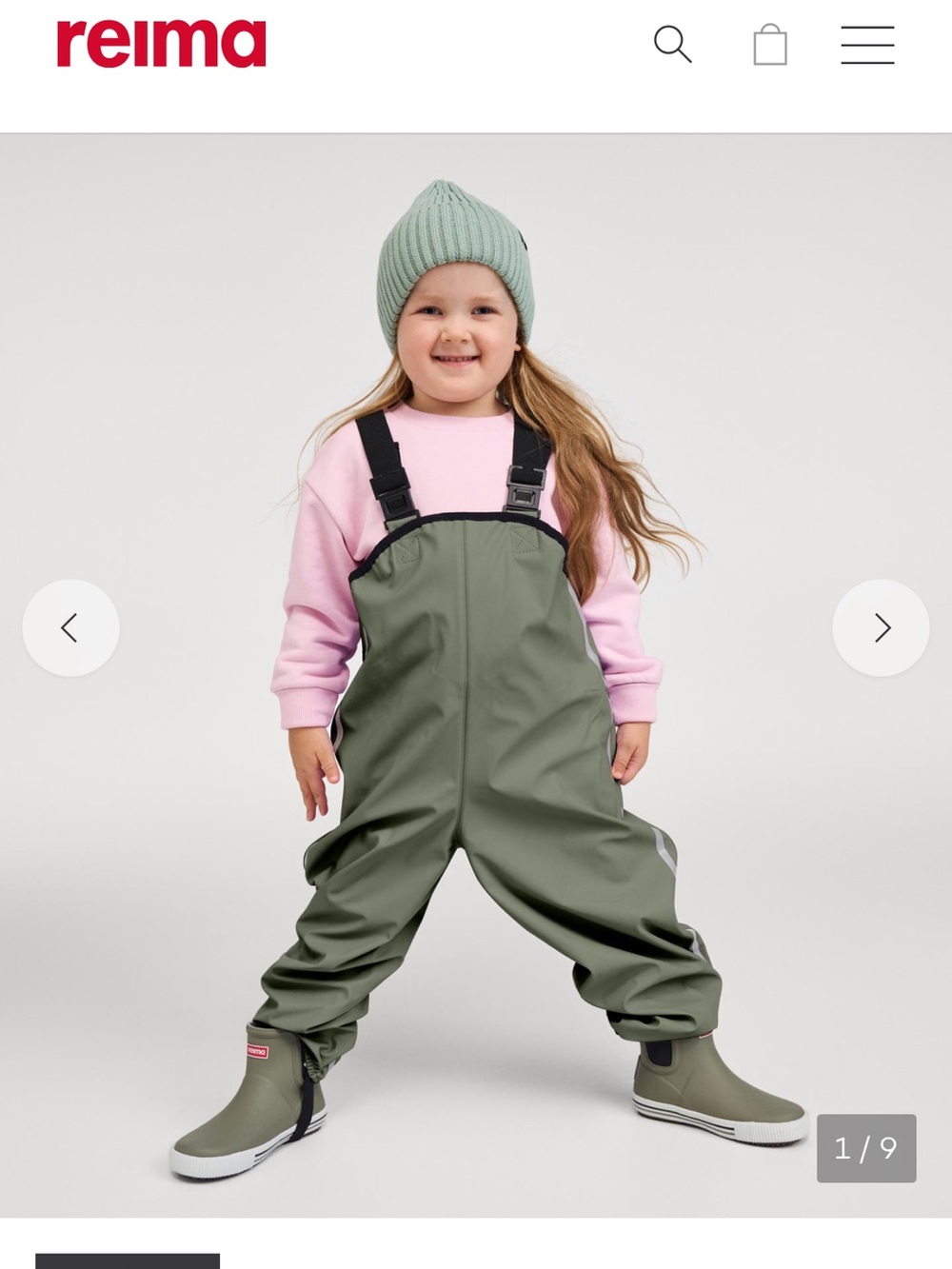 Reima Unisex Olive Green Kids Waterproof Rubber Rain Pant Overralls - Lammikko